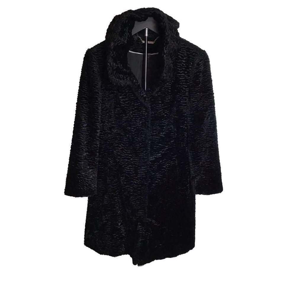 White House Black Market Black Persian Lamb Faux Fur Dress Coat Women’s Medium